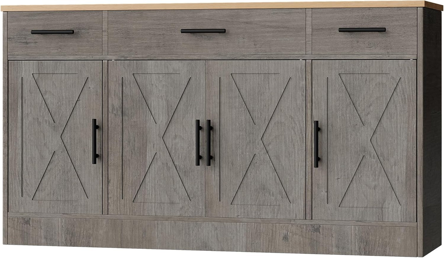 Shintenchi 3 Doors Farmhouse Sideboard Buffet Cabinet,41" Barn Doors Buffet Cabinet with Storage,Wood Coffee Bar Cabinet with Adjustable Shelf for Kitchen,Living Room,White