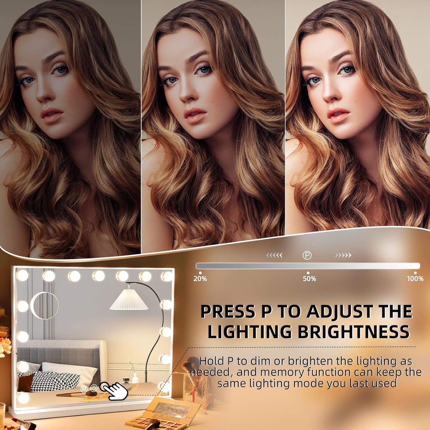 Hansong Vanity Mirror with Lights, 22''x18'' Hollywood Mirror, Makeup Mirror with 15 Dimmable Bulbs, 10X Magnification and USB Charging Port, White