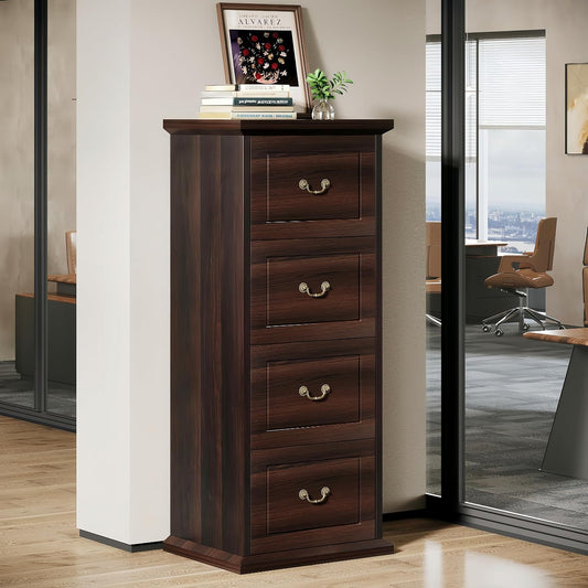 Tribesigns 4-Drawer File Filing Cabinet, Vertical File Cabinet Office Wood Filing Cabinet for A4 /Letter Size Narrow Tall File Storage for Honhe Office, Walnut