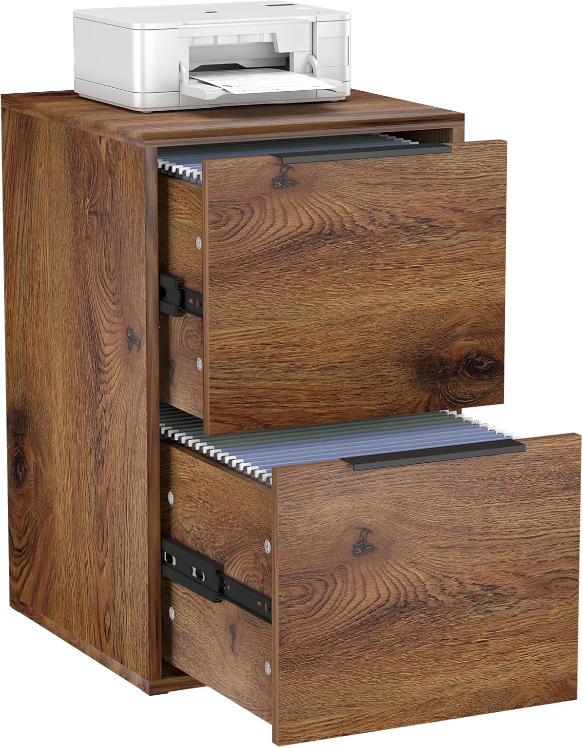 LUCYPAL 2 Drawer Lateral File Cabinet,Wood Filing Cabinets for Home Office,Large Printer Stand File Cabinets with Handle for Letter Size Files,Brown 27.56" W x 14.57" D x 24.02" H