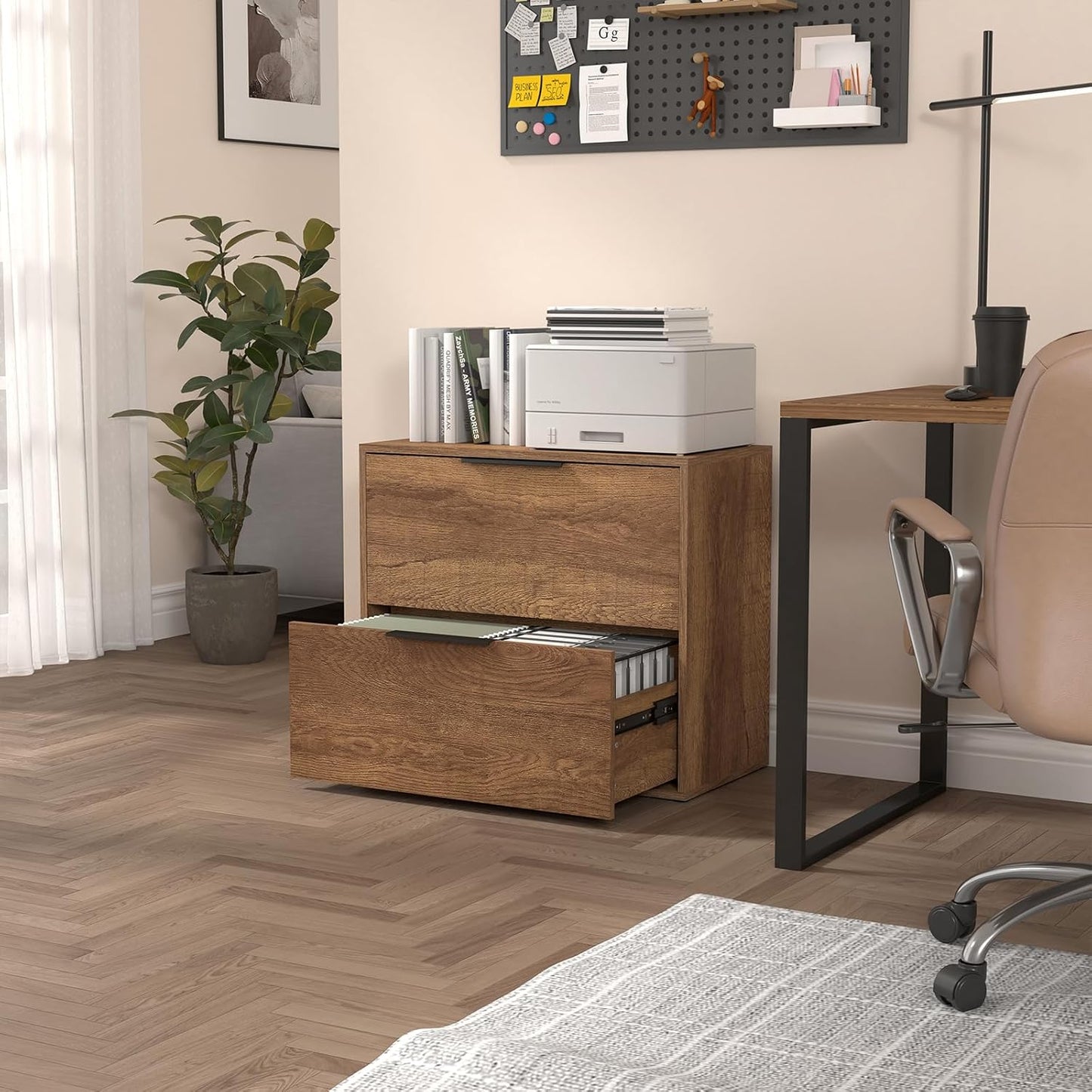 LUCYPAL 2 Drawer Lateral File Cabinet,Wood Filing Cabinets for Home Office,Large Printer Stand File Cabinets with Handle for Letter Size Files,Brown 27.56" W x 14.57" D x 24.02" H