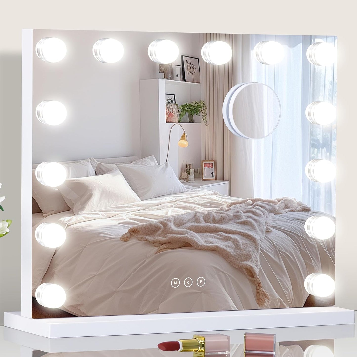 Vanity Mirror with Lights,Makeup Mirror with 17 Dimmable LED Bulbs, 3 Color Lighting Modes Detachable 10X Magnification Mirror Touch Control, 23.6X19,7 inch, White