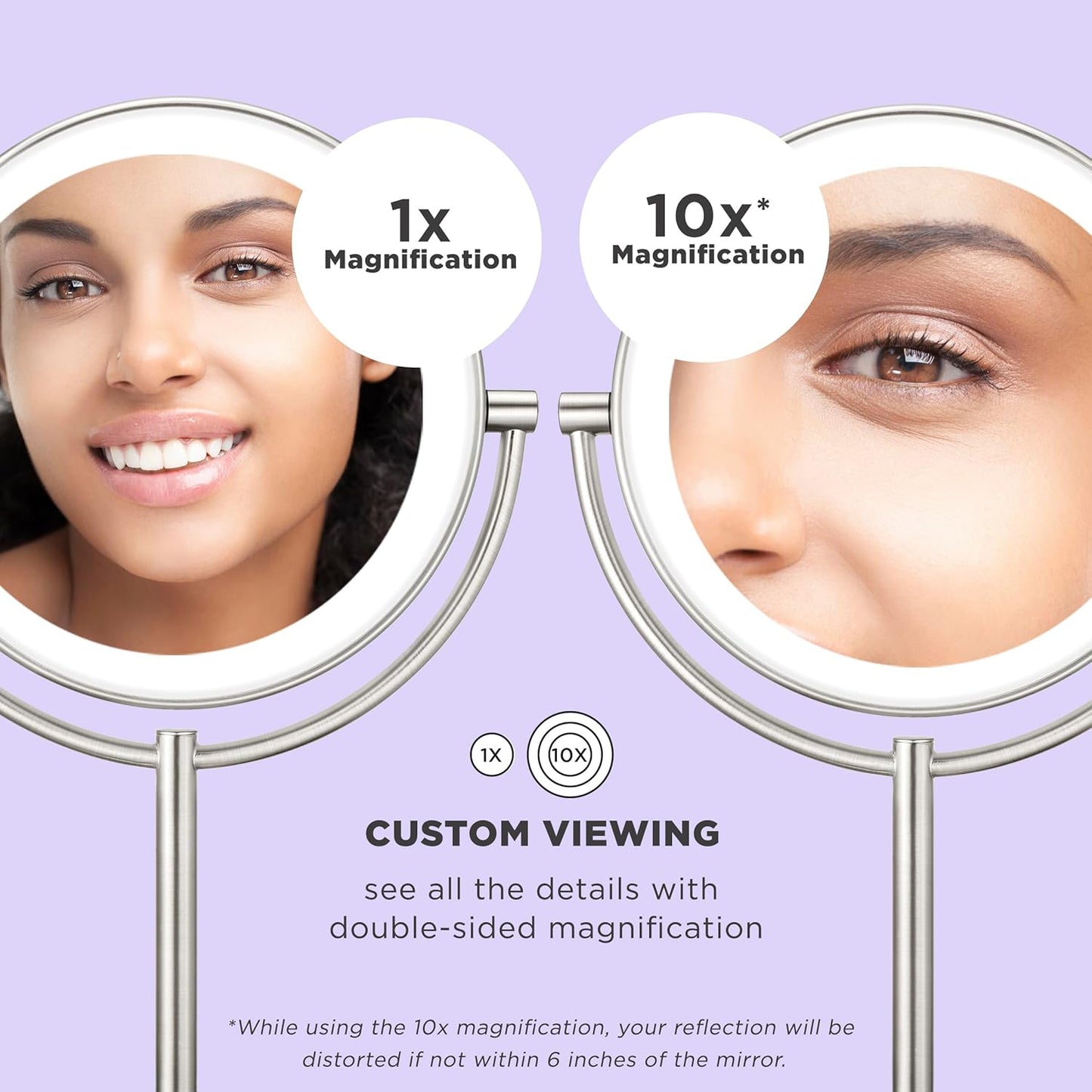 Conair Lighted Makeup Mirror, Double-Sided LED Vanity Mirror with 1X/10X Magnification, 3 Light Settings, 3 Modes, 360° Rotation, Satin Nickel Finish