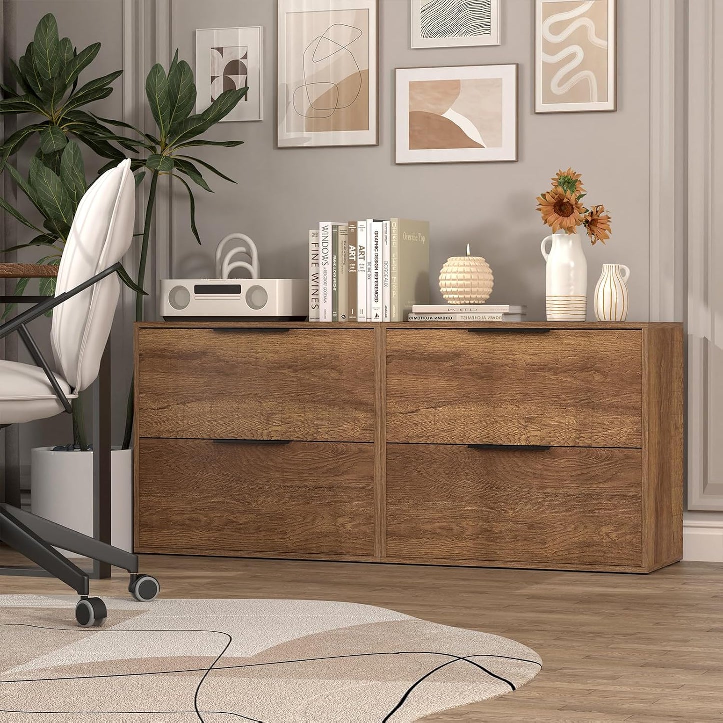 LUCYPAL 2 Drawer Lateral File Cabinet,Wood Filing Cabinets for Home Office,Large Printer Stand File Cabinets with Handle for Letter Size Files,Brown 27.56" W x 14.57" D x 24.02" H