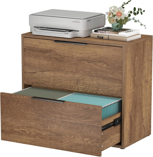 LUCYPAL 2 Drawer Lateral File Cabinet,Wood Filing Cabinets for Home Office,Large Printer Stand File Cabinets with Handle for Letter Size Files,Brown 27.56" W x 14.57" D x 24.02" H
