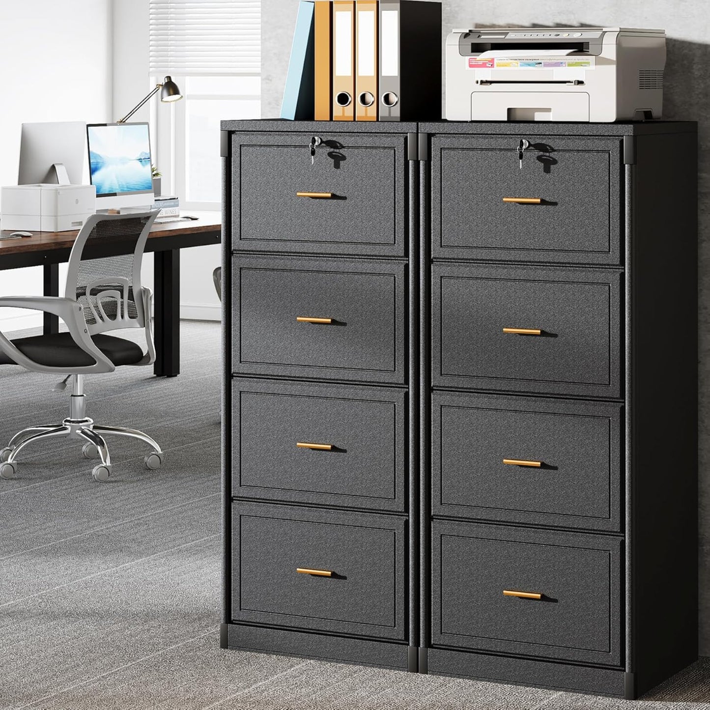 Tribesigns 4-Drawer File Cabinet with Lock, Locked File Cabinet with Key, Tall Wooden Filing Cabinets for Home Office, Vertical Office Storage for Legal Size/Letter/A4/Files, Brown